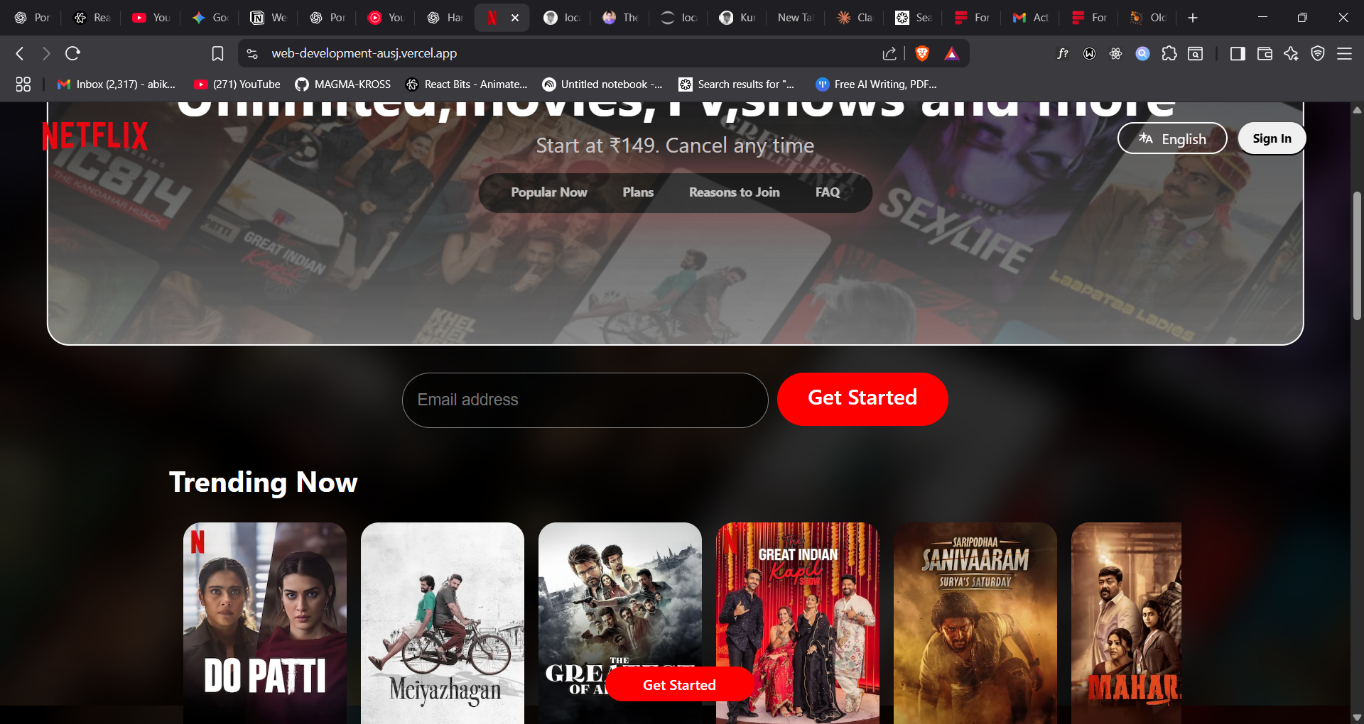 Screenshot of Netflix Homepage Clone